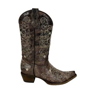 Corral Girls Western Boots 1119 Brown Floral Embroidered Teens Youth Size 4.5